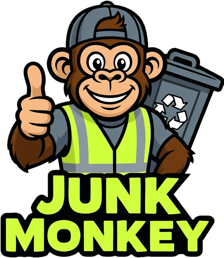 Junk Monkey logo: cartoon monkey in a safety vest giving a thumbs up